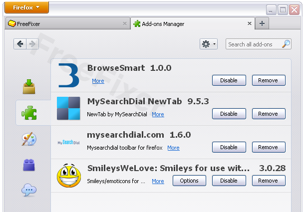 BrowseSmart 1.0.0 in listed in the Firefox Extensions