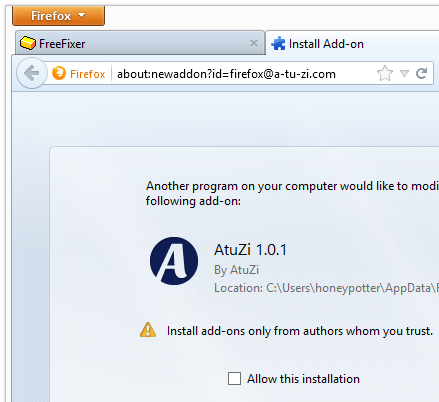 AtuZi-1.0.1 Firefox add-on requesting install