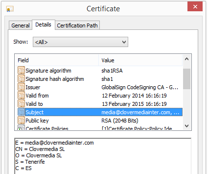 Clovermedia certificate information