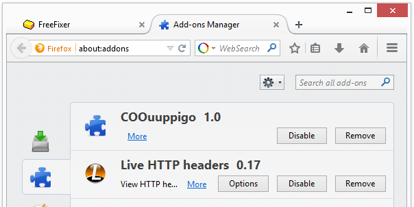 Coupigo Adware in Mozilla Firefox Add-ons Manager