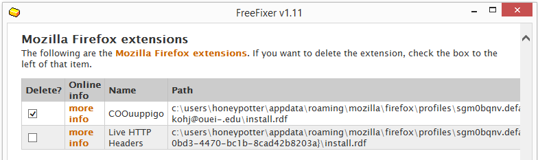 Coupigo Adware listed as a Firefox Extension