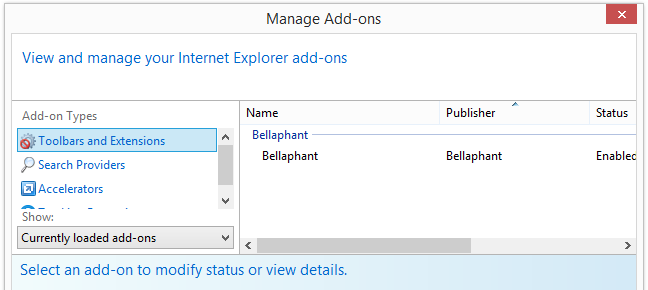 bellaphant also appears as an Internet Explorer add-on