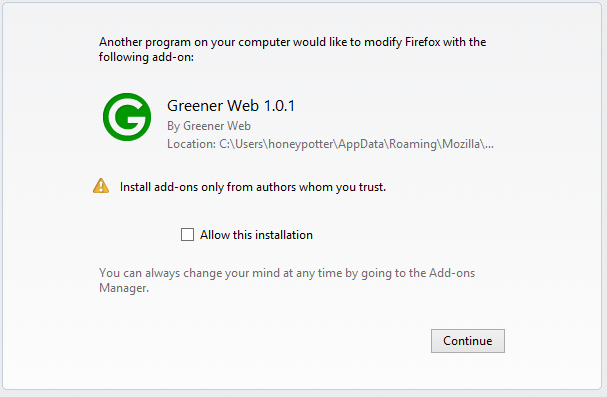 Greener Web 1.0.1 in Firefox