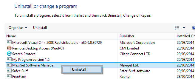 maxiget software manager uninstall