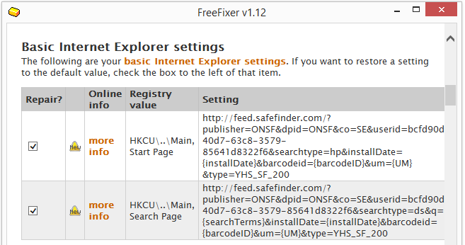 safefinder.com internet explorer settings