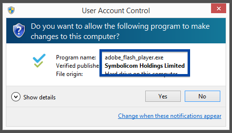 Symbolicom Holdings Limited publisher in the UAC dialog