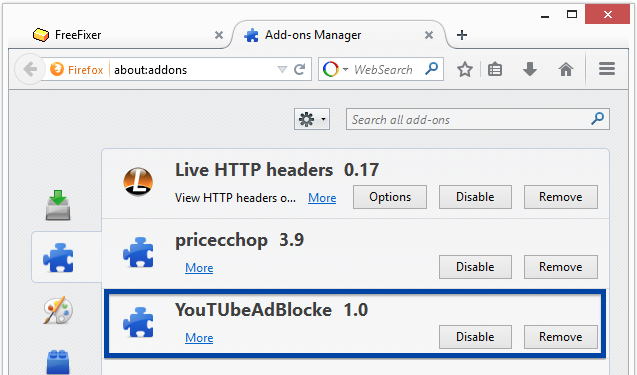 YoutubeAdBlocke 1.0 in Firefox