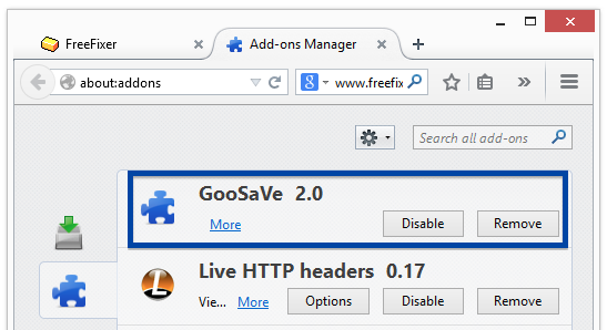 GoSave in Firefox's add-on menu