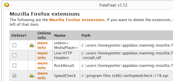 Speedcheck Firefox removal with FreeFixer