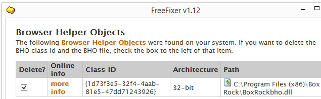 Box Rock Internet Explorer removal of BoxRockBho.dll