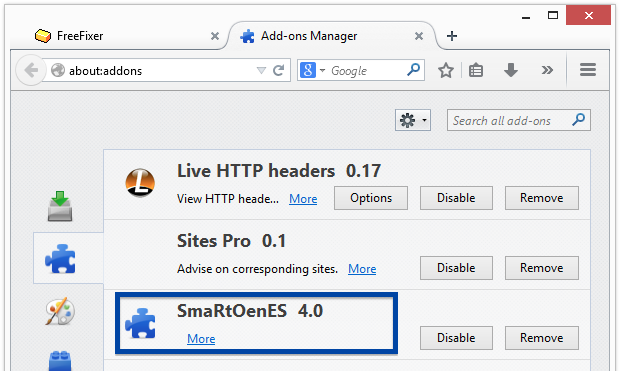 SmartOnes in the Firefox add-ons manager