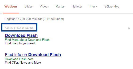 Ads by Browser Warden in Google's search results