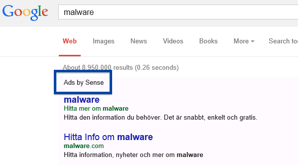 ads by sense on google search results