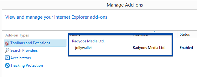 JollyWallet Internet Explorer Add-on signed by Radyoos Media Ltd.
