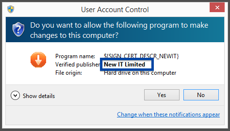 New IT Limited in the User Account Control notification dialog