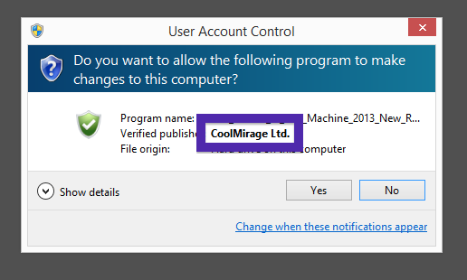 CoolMirage Ltd. publisher in the UAC dialog