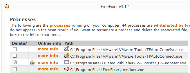 remove GS-Booster with FreeFixer
