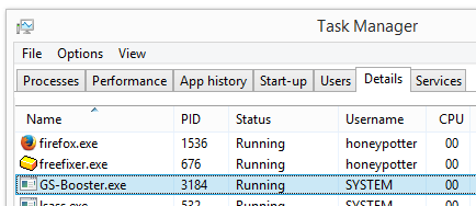 GS-Booster.exe running in the Windows Task Manager
