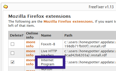 Internet Program remove firefox