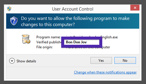 Bon Don Jov in the User Account Control dialog