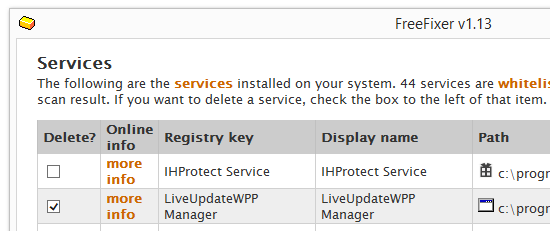 LiveUpdateWPP.exe service remove