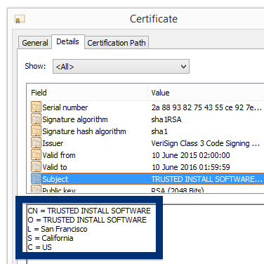 TRUSTED INSTALL SOFTWARE cert