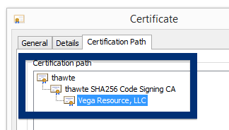 Vega Resource LLC cert path