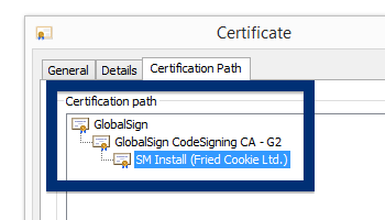 SM Install (Fried Cookie Ltd.) cert chain globalsign