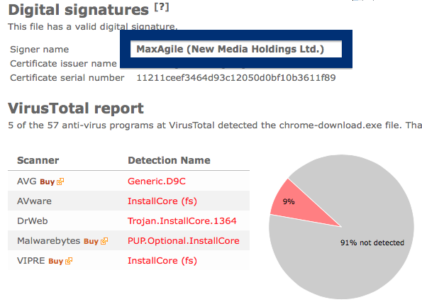 MaxAgile anti-virus report