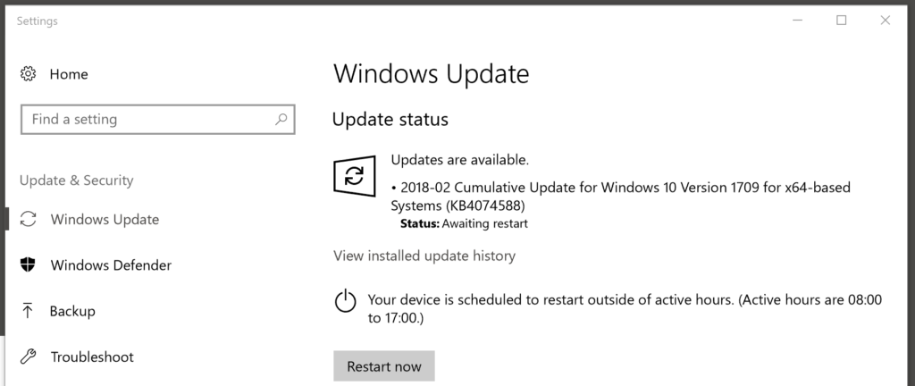 windows updates KB407588 awaiting restart