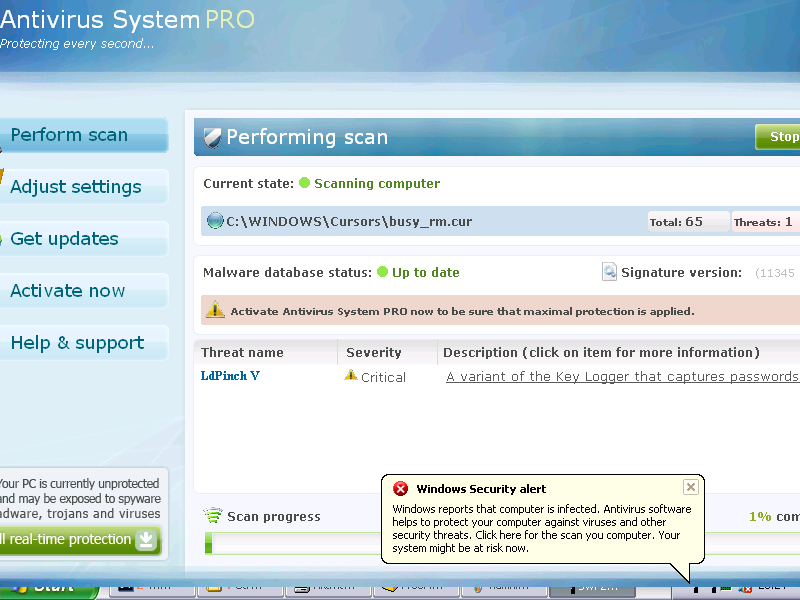 Screenshot of AntiVirus System Pro