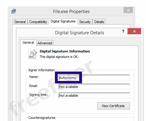 Screenshot of the Autonomy certificate