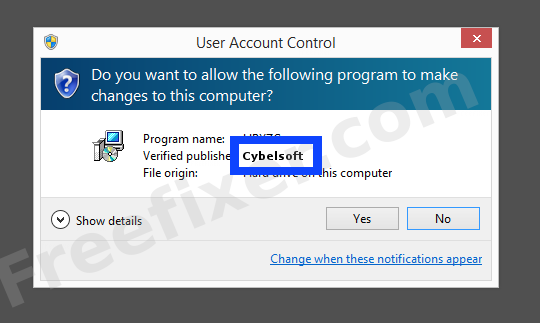 Screenshot where Cybelsoft appears as the verified publisher in the UAC dialog