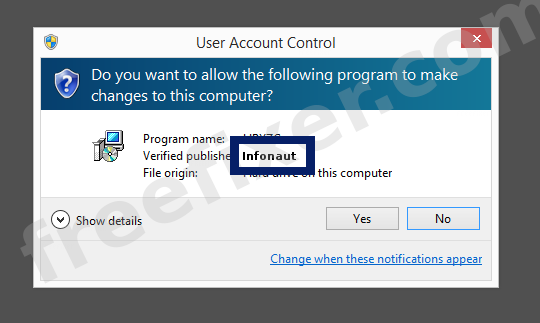 Screenshot where Infonaut appears as the verified publisher in the UAC dialog