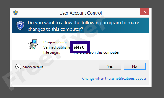 Screenshot where SMSC appears as the verified publisher in the UAC dialog