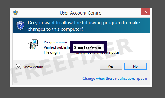 Screenshot where SmarterPower appears as the verified publisher in the UAC dialog