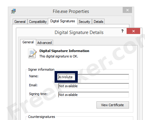 Screenshot of the A-Volute certificate