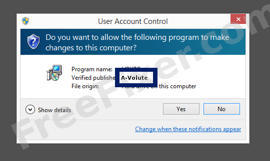 Screenshot where A-Volute appears as the verified publisher in the UAC dialog