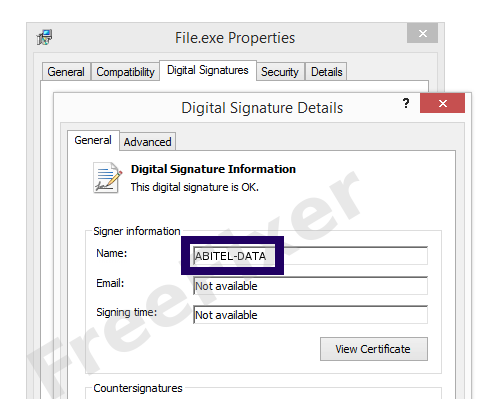 Screenshot of the ABITEL-DATA certificate
