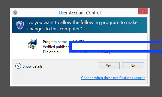 Screenshot where AIRVPN appears as the verified publisher in the UAC dialog