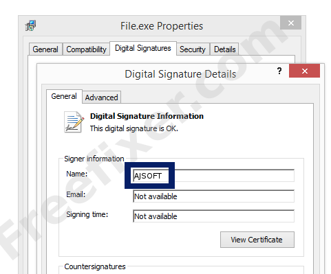 Screenshot of the AJSOFT certificate