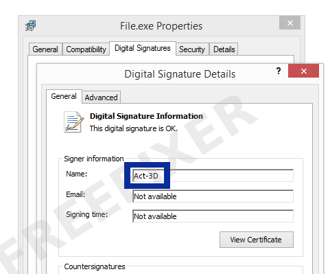 Screenshot of the Act-3D certificate