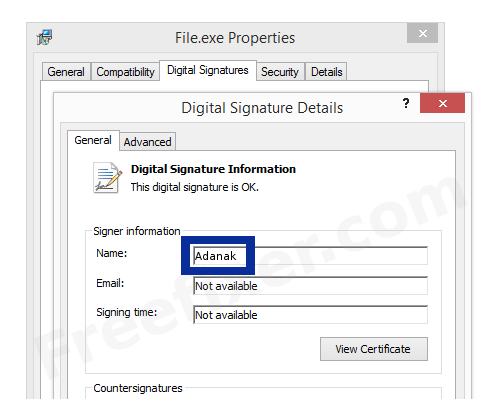 Screenshot of the Adanak certificate