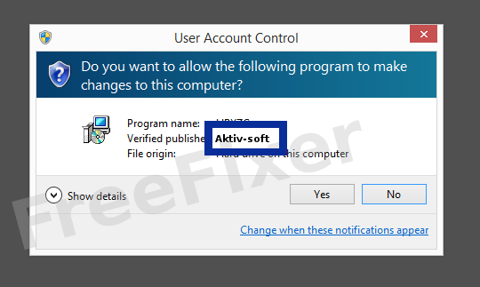 Screenshot where Aktiv-soft appears as the verified publisher in the UAC dialog