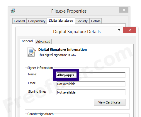 Screenshot of the Allmyapps certificate