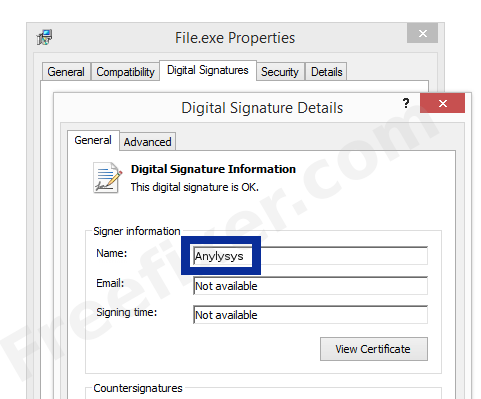 Screenshot of the Anylysys certificate