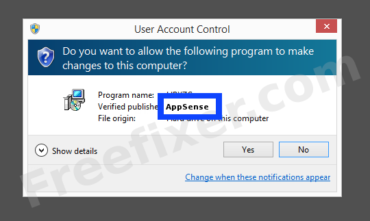 Screenshot where AppSense appears as the verified publisher in the UAC dialog