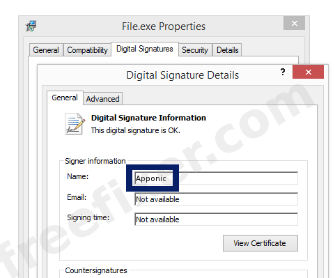 Screenshot of the Apponic certificate