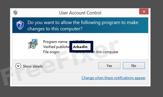 Screenshot where Arkadin appears as the verified publisher in the UAC dialog