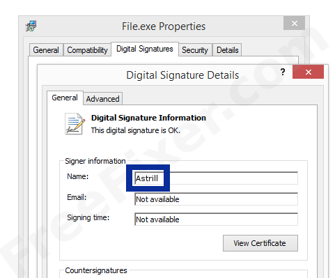Screenshot of the Astrill certificate